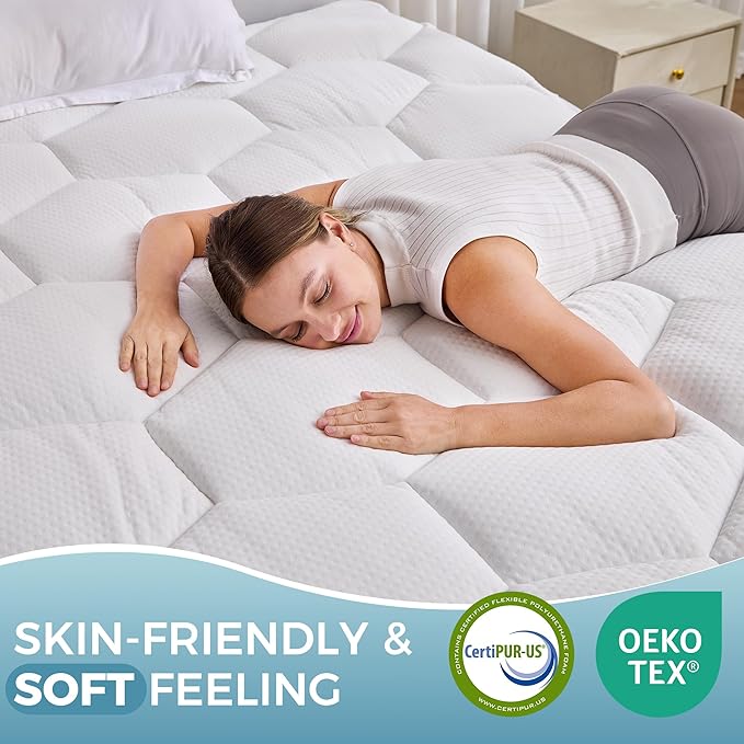 BDEUS 4 Inch Dual Layer Mattress Topper King Size, 2 Inch Cooling Gel Memory Foam and 2 Inch Soft Pillow Top Pad Cover, Mattress Pad for Back Pain Relief