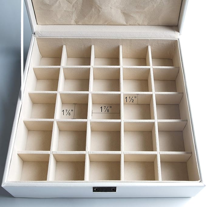 Frebeauty Earring Organizer Classic Jewelry Box 50 Slots Double Layer Jewelry Storage Case with 6 Necklace Hook and Bracelet Pocket(Pearl White) - Image 7