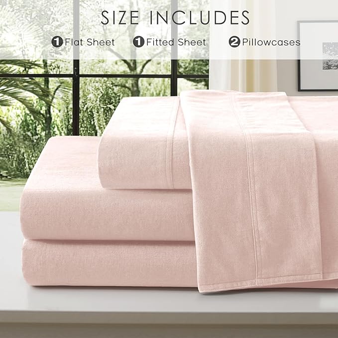 4Pcs Linen Sheets King Size, 100% French Linen from Normandy, Breathable Pink King Sheet Set with 16 Inch Deep Pocket, 1 Flat Sheet, 1 Fitted Sheet, 2 Pillowcases