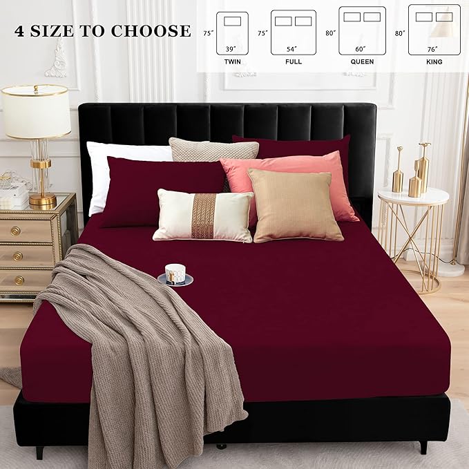 Sufdari Twin XL Mattress Protector,Waterproof Mattress Protector,Fitted Sheet Style Mattress Cover with 18" Deep Pocket,Washable and Comfortable-Deep Red,Twin XL