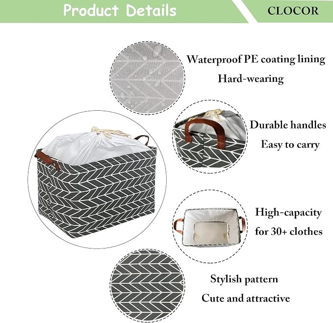 CLOCOR Rectangular Storage Basket,Collapsible Cute Pattern Storage Bin,Waterproof Coating Storage Box with Handles for Home Organization,Shelf Basket (3 Pack Grey Arrow) - Image 7