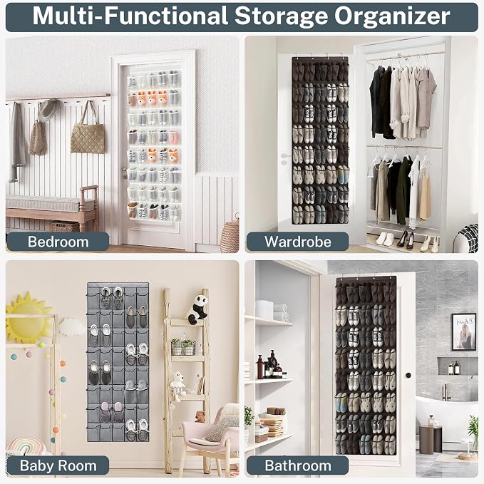 40-Pocket Over the Door Shoe Organizer - Large Mesh Pocket Hanging Shoe Rack for Door, Shoes Storage Holder Sturdy Non-woven Fabric - Stores 20 Pairs (White02) - Image 7