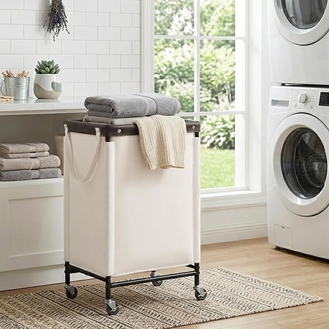 StorageWorks Laundry Hamper, 90L Rolling Laundry Sorter Cart with Removable and Washable Liner Bag, Clothes Hamper with Wheels and Handle for Laundry Room and Bedroom, Beige - Image 7