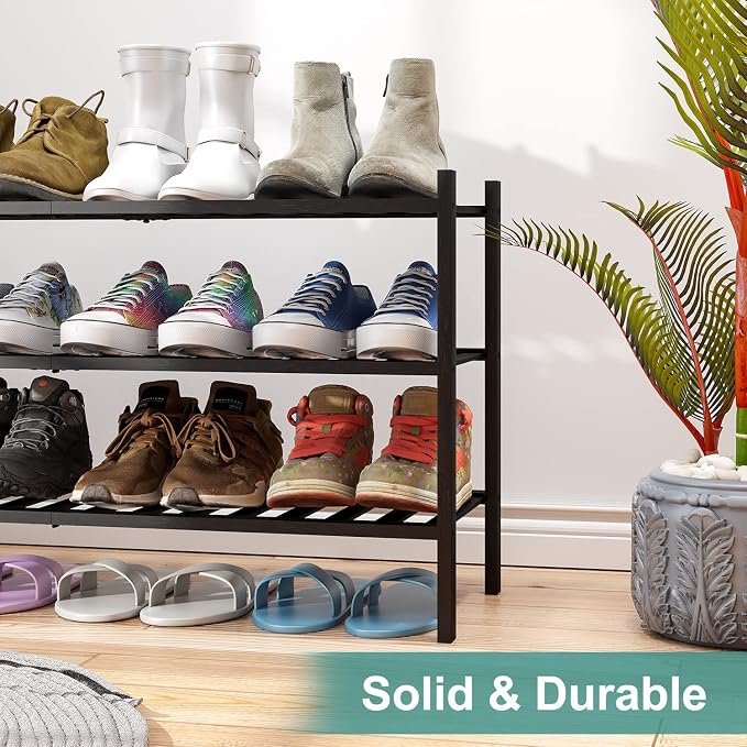 viewcare 3-Tier Long Black Shoe Rack, Bamboo Wood Shoe Rack for Closet, Entryway & Hallway, Stackable | Functional | Sturdy - Image 8