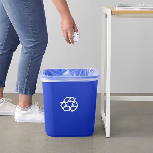 Amazon Basics Rectangular Commercial Office Recycling Wastebasket with Recycle Logo, Easy to Clean, 7 Gallon, Blue, Pack of 2 - Image 6
