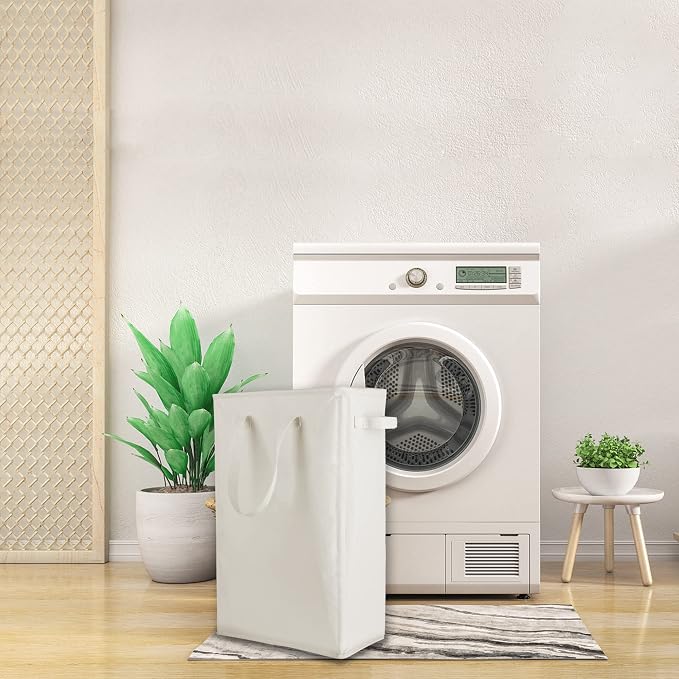 Odonata Slim Laundry Hamper Handles Collapsible Laundry Basket Thin Dirty Clothes Basket Narrow Laundry Bag Foldable Dirty Hamper 45L (Beige) - Image 7