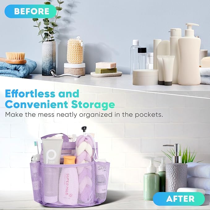 EUDELE Mesh Shower Caddy Portable for College Dorm Room Essentials,Portable Shower Caddy Dorm with 8-Pocket Large Capacity, Shower Bag for Beach, Swimming, Gym, Travel essentials, Purple - Image 7