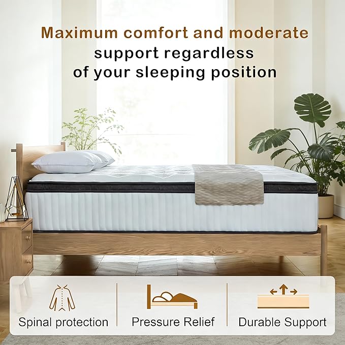 King Mattress, 12 Inch King Size Hybrid Mattresses with Memory Foam and Individual Pocket Spring for Motion Isolation, Pressure Relief, Medium Firm Mattress in a Box, 76 * 80 * 12