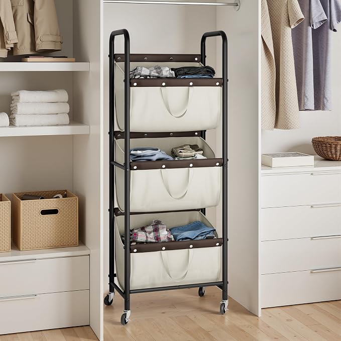 GRANNY SAYS 3 Tier Laundry Sorter, Laundry Basket with Wheels, Laundry Room Organization and Storage, 3 Section Rolling Laundry Cart for Dorm, Bathroom, Bedroom, Closet, Beige - Image 8