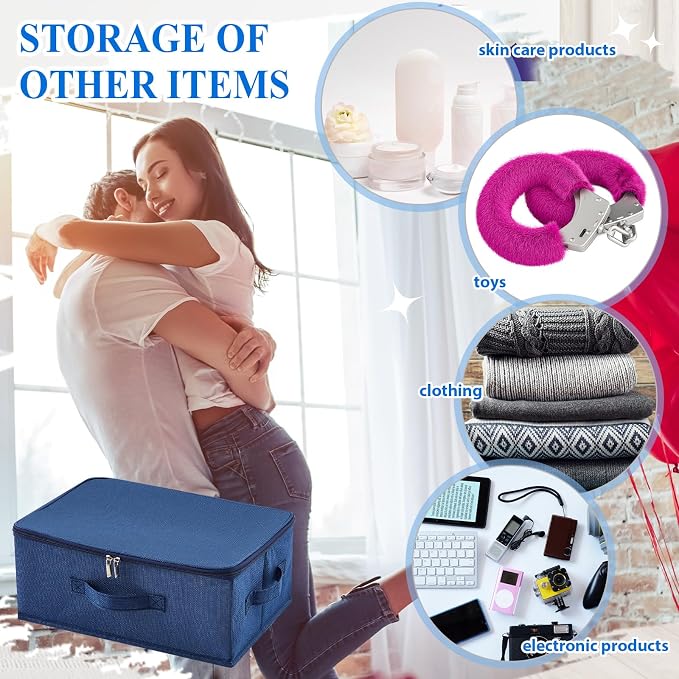 Briwooody Discreet Lockable Toy Bag Storage Organizer Toy Bag Storage Bins Case with Zipper Lid for Women and Men Clothes Container(Dark Blue,15 x 10 x 6.3 Inch) - Image 6