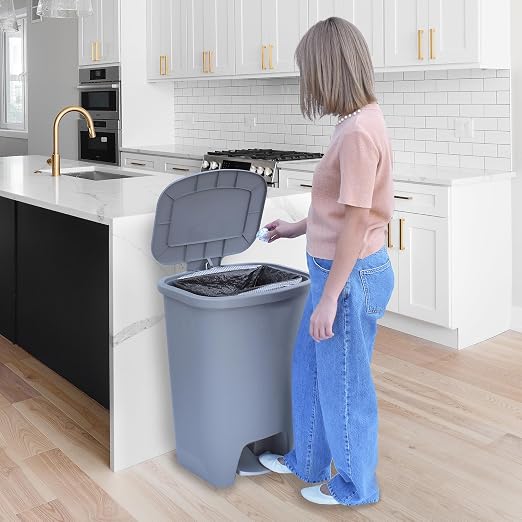 Glad Kitchen Trash Can | Large Plastic Waste Bin with Odor Protection of Lid | Hands Free with Step On Foot Pedal and Garbage Bag Rings, 20 Gallon, Grey - Image 8