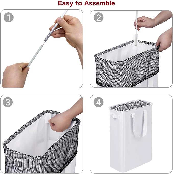 efluky Slim Laundry Basket, Narrow Laundry Hamper with Handles, Collapsible Dirty Clothes Hamper, Tall Laundry Bin for Laundry Room, Dorm and Bedroom, 12.7 Gallons(75L) White - Image 7