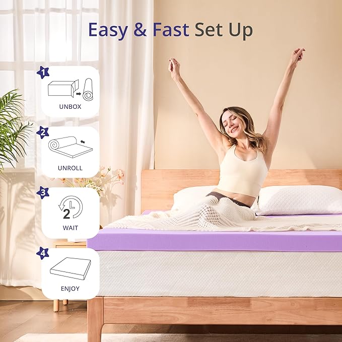 3 Inch Cal King Lavender Scented Memory Foam Mattress Topper for Pressure Relieving, Ventilated for Cooling Sleep, CertiPUR-US Certified, Medium Feel Mattress Pad in a Box, 72"x84", Cal King Size