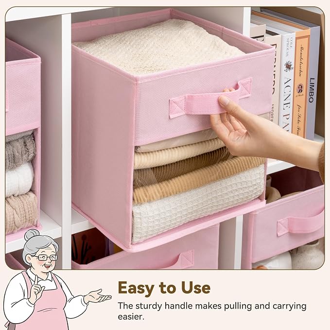 GRANNY SAYS Cube Storage Bins with Clear Window, 11 Inch Storage Cube Organizer, Collapsible Fabric Storage Cubes, Decorative Cube Storage Organizer for Shelves, Closet, Pink, 6-Pack - Image 7
