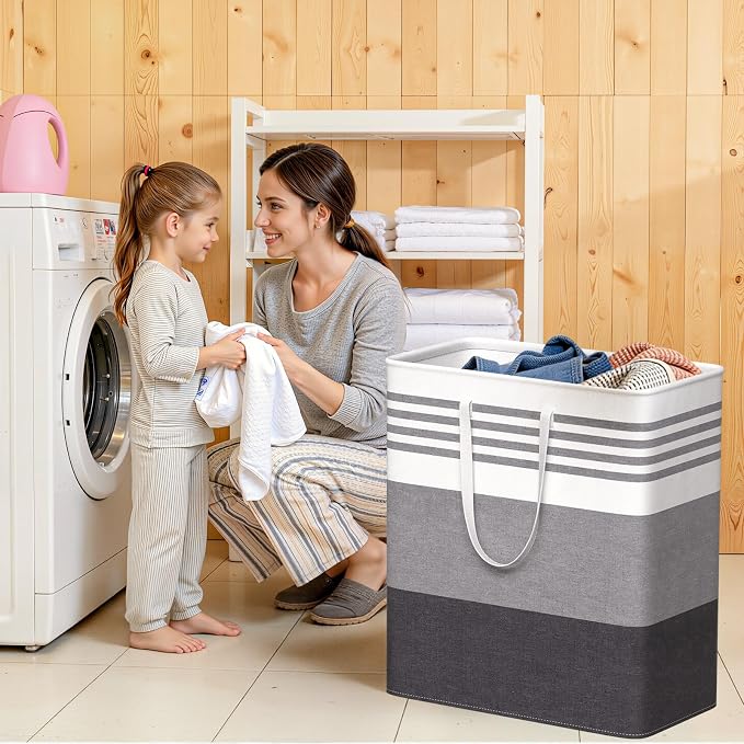 WOWBOX 2 Pack Laundry Hampers Baskets, Freestanding Dirty Clothes Hampers with Reinforced Handles & Cross Stitch & Waterproof Coating, for Laundry Bedroom Bathroom, 2 x 100L - Image 7