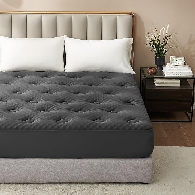 Hansleep Full Size Memory Foam Mattress Pad Topper, Full Foam Mattress Topper Viscose Derived from Bamboo, Full Bed Mattress Pad Cover for Back Pain Relief, 54" x75", Charcoal Grey