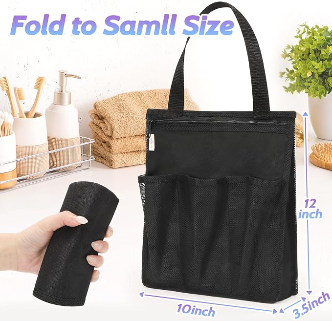 famichan Portable Shower Caddy, Gym Travel Camp Dorm Room Essentials for College Student Boy Girl,Black Bathroom Mesh Shower Bag - Image 7