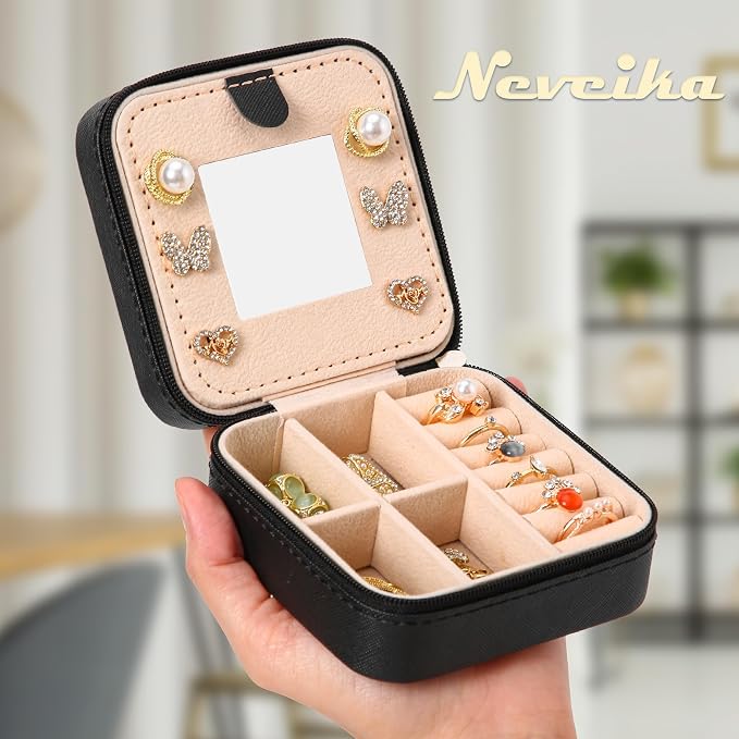 Neveika Jewelry Box with Mirror,Small Jewelry Organizer Box,Travel Jewelry Case for Women,Gift Jewelry Boxes for Female Girls (mirror black) - Image 7