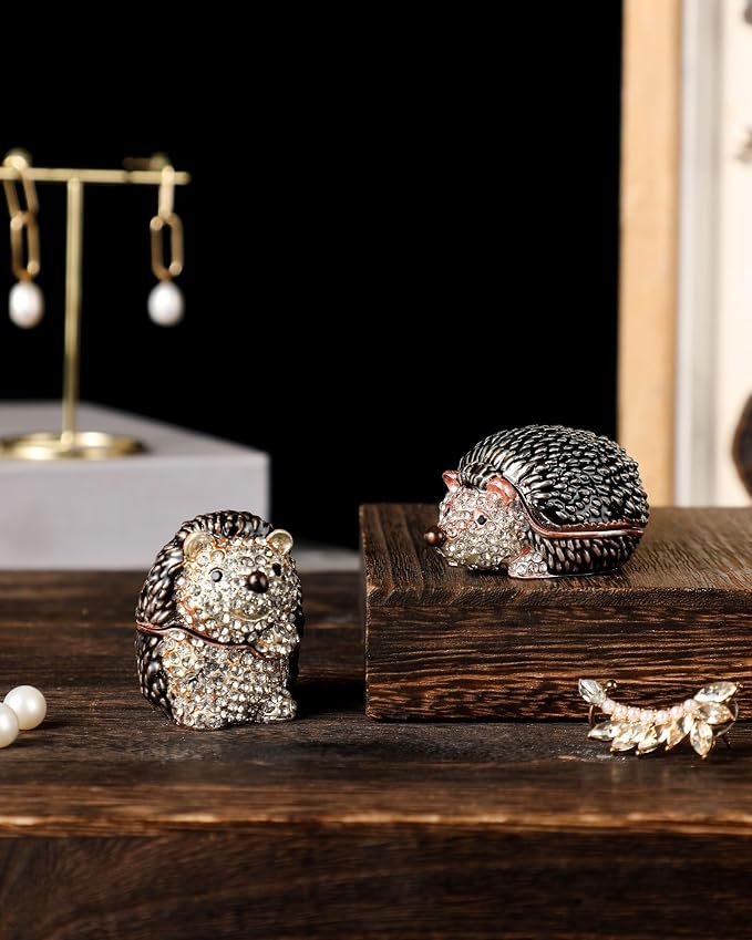 Hand Painted Trinket Box Enamel Vintage Jewelry Box Standing Hedgehog Hinged Metal Jewelry Organizer Decorative Treasure Box Unique Gifts for Animal Lover - Image 8
