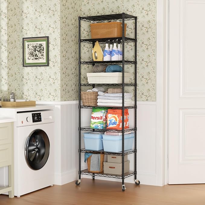 SINGAYE 8 Tier Shelf Organizer Storage Metal Shelves Garage Wire Shelving Unit Pantry Rack Adjustable Standing Storage for Kitchen Closet Laundry Bathroom Pantry 12" D x 22" W x 74" H Black - Image 9