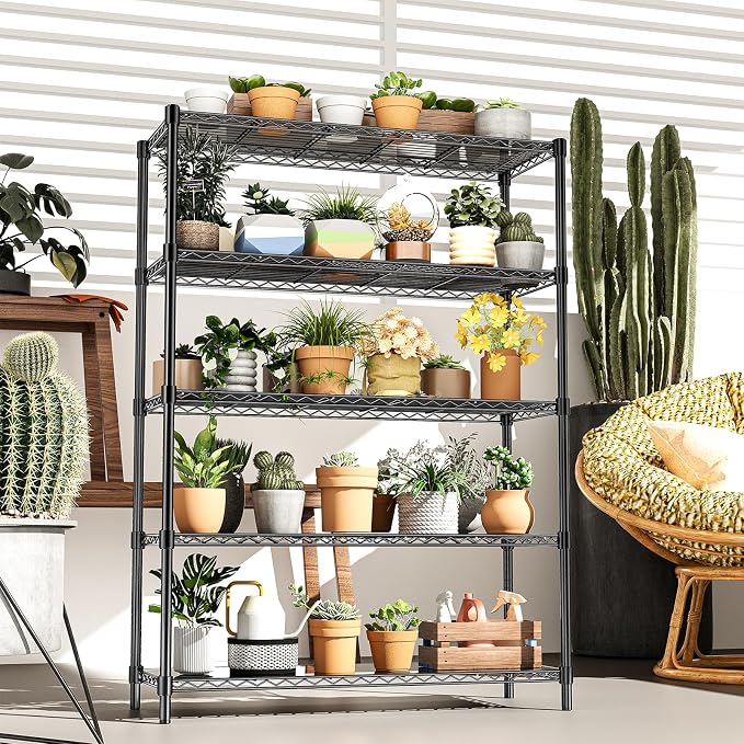 48" W Storage Shelves 1875LBS Metal Shelving, 5-Tier Adjustable Wire Shelving Unit with Liners, Heavy Duty Garage Shelving Steel Rack for Commercial Pantry, 48" W x 18" D x 72" H, Black - Image 9
