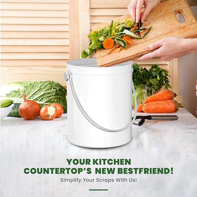 Utopia Kitchen Compost Bin for Kitchen Countertop, 1.3 Gallon Compost Bucket for Kitchen with Lid, Includes 1 Spare Charcoal Filter (White) - Image 6