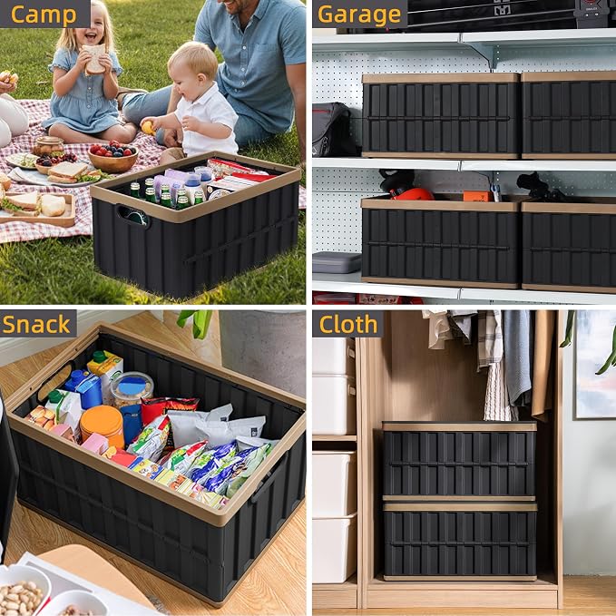 Citylife 64L Collapsible Storage Bins with Lids Plastic Storage Containers for Organizing Stackable Storage BoxLarge Heavy Duty Utility Crates, 4 Packs - Image 7