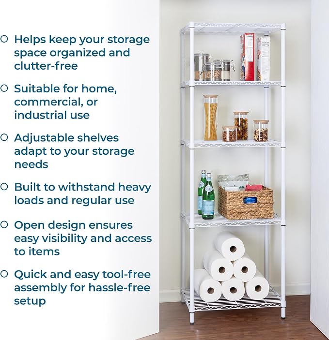 Honey-Can-Do 5-Tier Heavy Duty Adjustable Shelving Unit, 250-lb Per Shelf NSF Certified Metal Storage Rack, White Wire Shelf for Laundry Kitchen Pantry, 24 x 18 x 72 in - Image 8