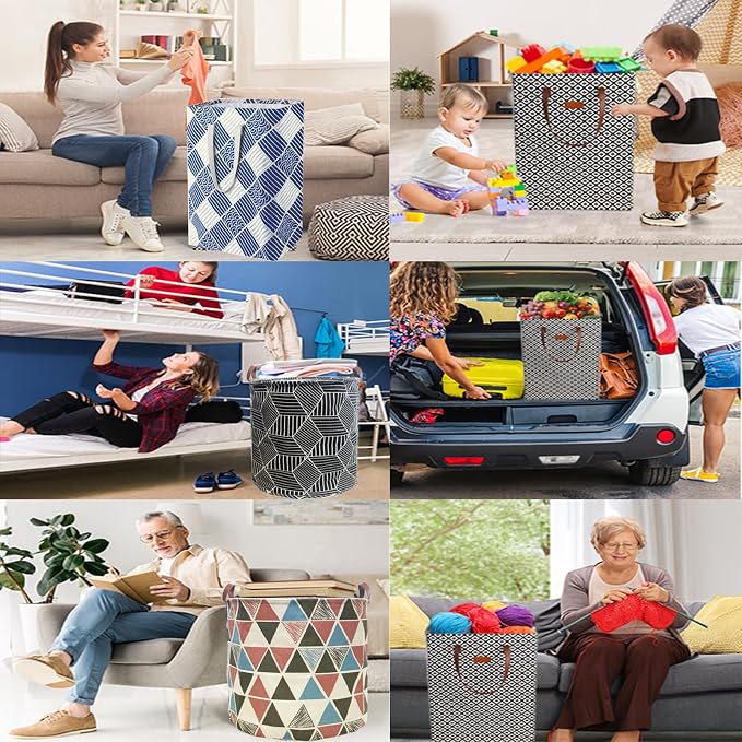 Waterproof Laundry Hamper Collapsible Laundry Basket Leather Handle Laundry Bag Large Clothes Storage Toy Organization for Bathroom Bedroom Laundryroom College Dorms (LXY-888) - Image 7