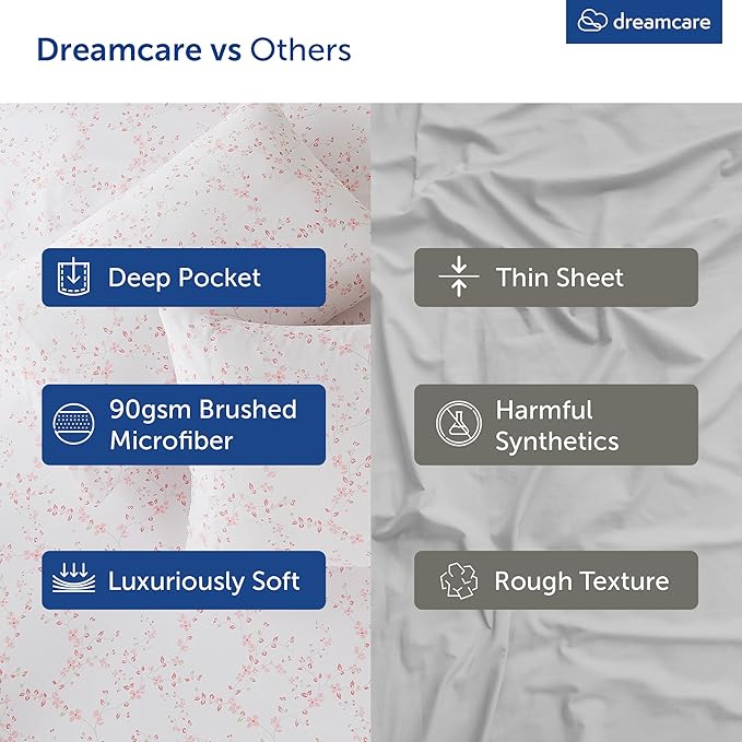 DREAMCARE Twin Sheets - 3 pcs Breathable Cooling Bed Sheets - up to 15" Deep Pocket Twin Bed Sheets with Side Pockets - Extra Soft 100% Brushed Hypoallergenic Hotel Luxury Bedding - Floral Blossom