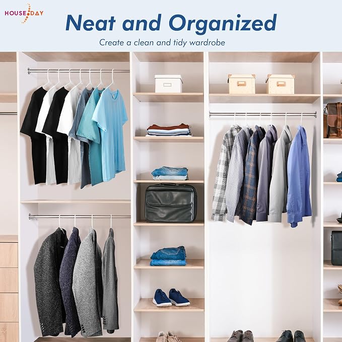 HOUSE DAY White Plastic Hangers 50 Pack, Plastic Clothes Hangers with Built-in Hooks, Durable and Strong Plastic Coat Hangers for Closet, Space Saving Clothing Hanger for Shirts, Coats, Skirt, Dress - Image 9