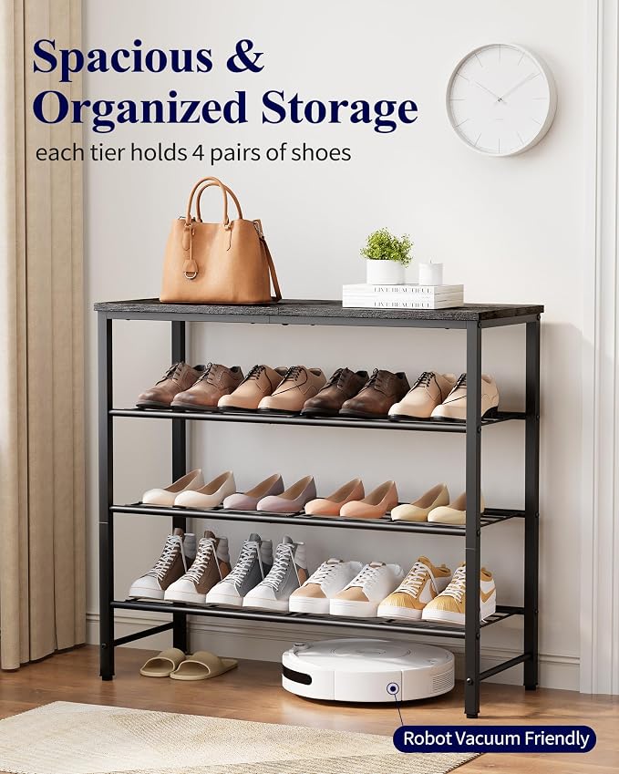 Kitsure Shoe Rack for Closet, Shoe Organizer with Leveling Feet, Sturdy & Rust-Proof Shoe Storage for Entryway, Bedroom, Living Room, 29.5" x 11.4" x 24.8", Black - Image 3
