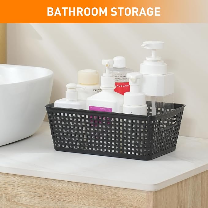 Plastic Storage Baskets With Lid, Storage Bins for Organizing, Stackable Decorative Containers for Shelves Drawers Desktop Closet Playroom Classroom Office, 8 Pack-Black - Image 9