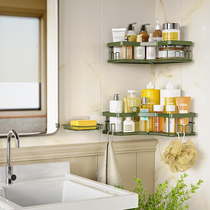 MAXIFFE 3 Pack X-Large Corner Shower Caddy with Soap Holder, Large Capacity Easy Install No Drilling Stainless Steel Hold 40 LB Shower Organizer Shelves Rack for Family Renters Bathroom, Forest Green - Image 7