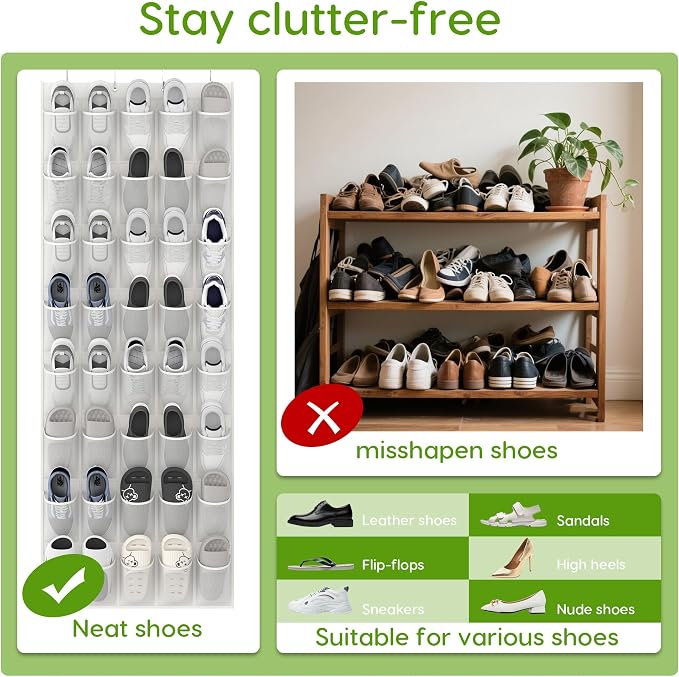 Unjumbly Over the Door Shoe Organizer with 40 Large Breathable Mesh Pockets, Space Saving Shoe Holder, Hanging Shoe Rack for Entryway Bedroom Closet Storage (White, 40 Pockets) - Image 6
