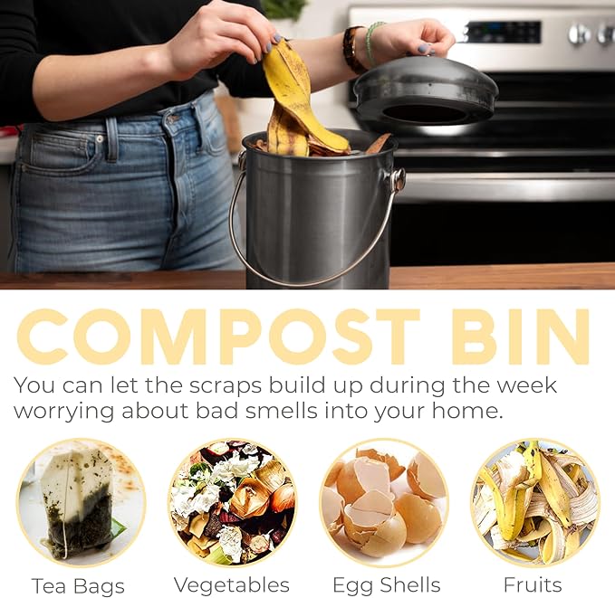 EPICA Countertop Compost Bin Kitchen | 1.3 Gallon | Odorless Composting Bin with Carbon Filters | Indoor Compost Bin with Lid | Stainless Steel Kitchen Composter for Food Scraps & Waste Recycling - Image 7