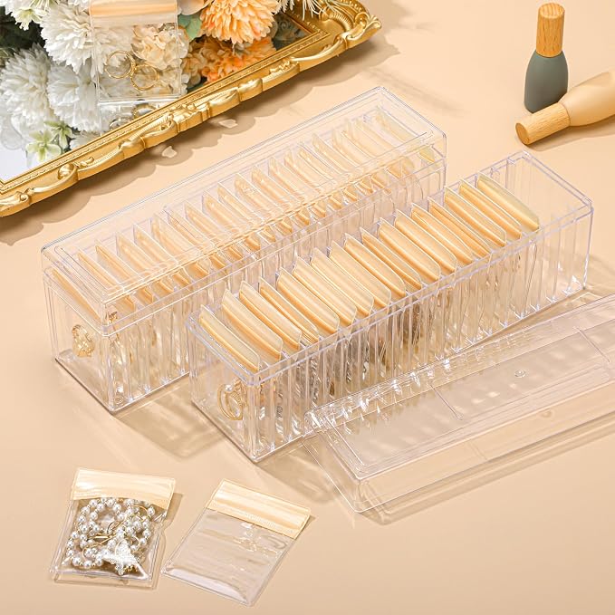 Kenning 42 Pcs Acrylic Jewelry Case Organizer, Clear Jewelry Organizers Holder with Portable Anti Tarnish Storage Bags for Rings, Earrings, Necklaces, Ideal Gifts for Women (Yellow) - Image 6