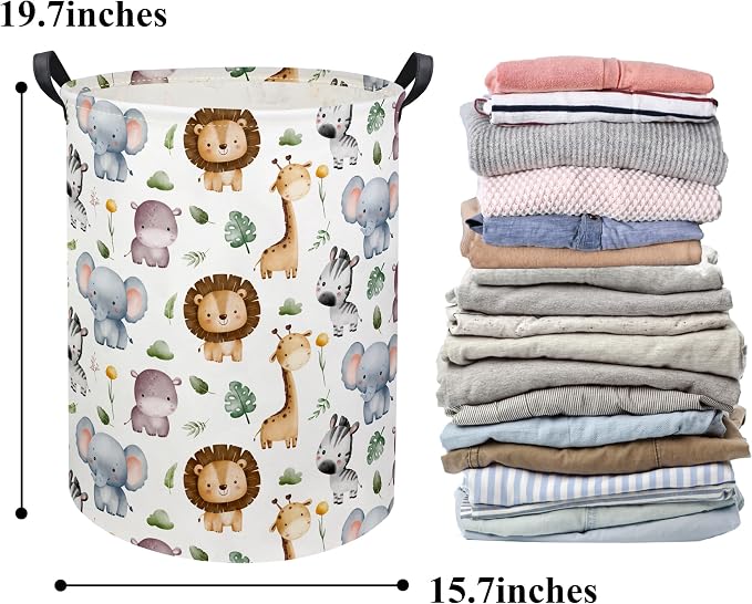 HIYAGON Baby Laundry Hamper Basket Baby Hamper for Nursery Boy and Girl Cute Kids Toys Storage Bin Organizer Animal Room Decor(Animal) - Image 6