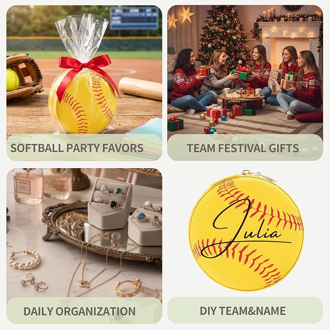 6 Pack Portable Softball Travel Jewelry Case Softball Stuff Round Jewelry Organizer Storage Case for Team Athletes & Sports Enthusiasts Christmas Events & Milestones - Image 6