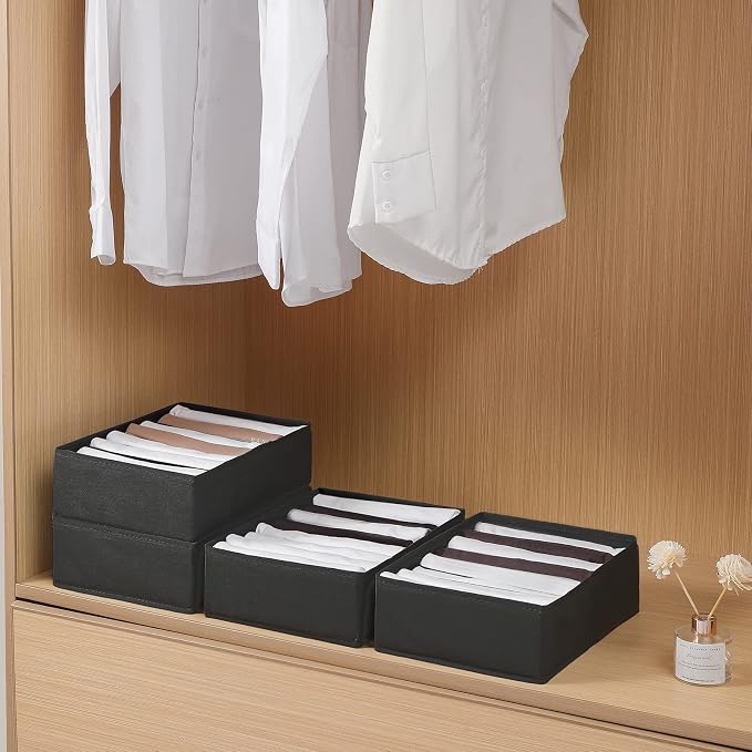4 Packs T-shirt Drawer Organizers for Clothing,8 Grids Compartment Wardrobe Storage Box, Washable Clothes Organizer for Folded Clothes, Legging, Silk Scarve-Black - Image 7