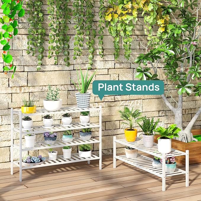 viewcare White 4-Tier Long Shoe Rack, Bamboo Wood, 33-Inch - Image 7