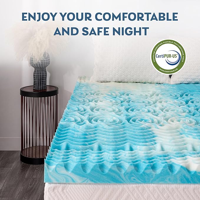 4 Inch 5-Zone Twin Memory Foam Mattress Topper, Gel Infused Foam Mattress Topper for Pressure Relief, CertiPUR-US Certified Twin Bed Topper,Blue, 38"×75"