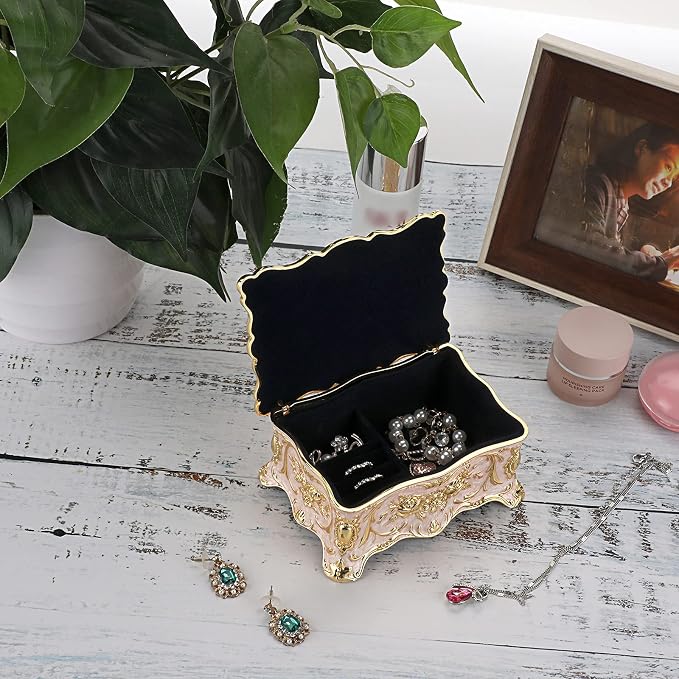 Hipiw Vintage Jewelry Organizer Box - Metal Trinket Storage Box Ornate Treasure Chest Box Jewelry Decorative box Keepsake Gift Box Case for Women,4.9"x3.4"x2.7" - Image 9