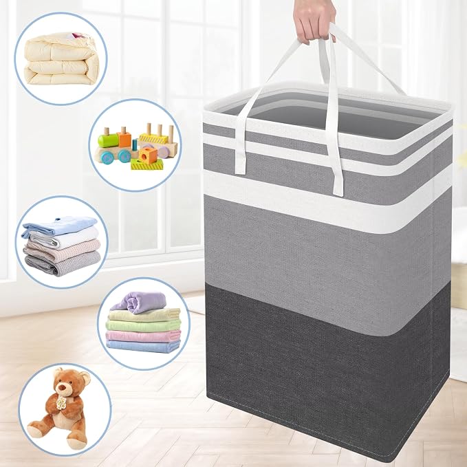 BlissTotes 3-Pack Laundry Basket, Freestanding&Waterproof Laundry Hamper, Collapsible Tall Clothes Hamper with Easy Carry Handles for Clothes, Towels in the Family and Dorm,Gradient Grey,100L - Image 7