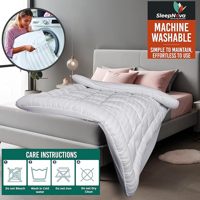 SLEEPNOVA's Cooling Mattress Topper Twin โ 100% Cotton Pillow Top That Keeps You Cool, Relieves Back Pain & Adds Cloud-Like Comfort with Deep Pocket Fit (8โ-21โ), Soft & Machine Washable