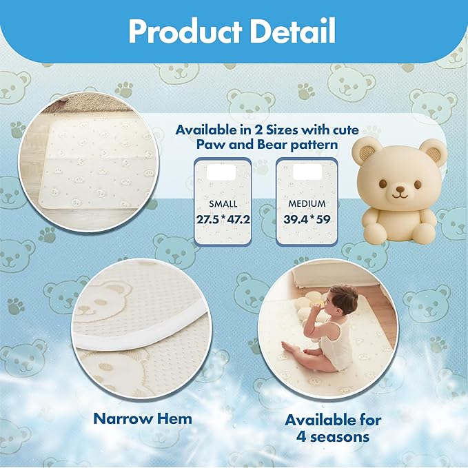 GML Teddy Summer Cooling Crib Mattress Pad – Waterproof Baby Mattress Protector for Toddler Bed – Soft, Breathable, Washable Mat – Q-Max Cooling Fiber for Better Sleep, Made in Korea - Medium, 39.4x59