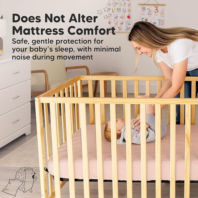 2-Pack Waterproof Crib Mattress Protector Cover Fitted - Quiet Baby Crib Mattress Pad Sheets, 52" x 28" Soft Quilted Cotton Baby Sheet, Machine Washable, Easy Fit, Durable (Cameo/Mavy)