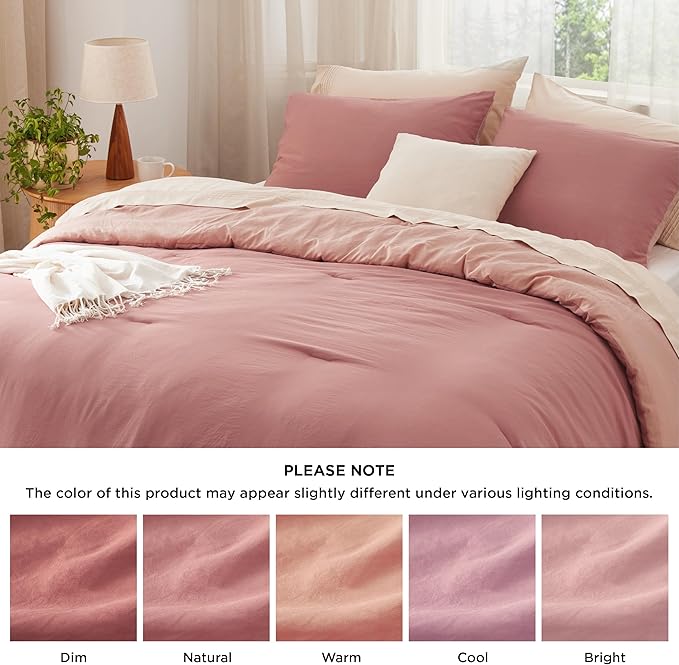Bedsure Full Comforter Set, Pink Clay Soft Prewashed Bedding for All Seasons, 3 Pieces GentleSoft™ Bed Set, 1 Lightweight Comforter (82"x86") and 2 Pillowcases (20"x26")