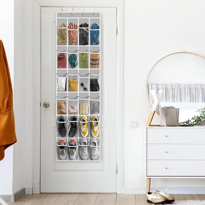 Simple Houseware 24 Pockets - Crystal Clear Over The Door Hanging Shoe Organizer, Gray (64'' x 19'') - Image 8