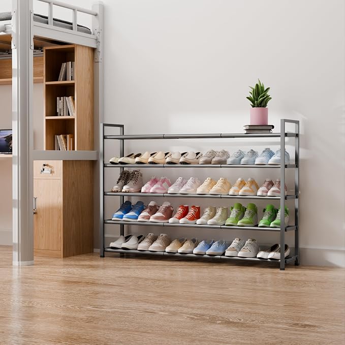Bumusty 5-Tier Long Expandable Shoe Rack for Closet, 18"-44" Adjustable Shoe Rack for Entryway, 25-30 Pairs Large Shoe Organizer Shelf Storage, Sturdy Metal, Grey - Image 7